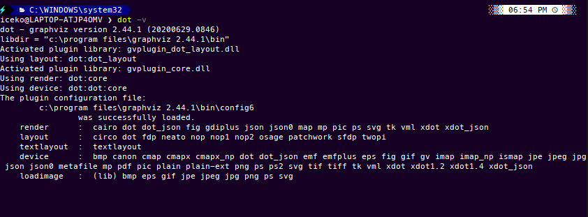 รูปแสดงหน้าจอ Powershell ที่พิมพ์ dot -v ลงไป แล้วมีรายละเอียดการ Render ขึ้นมา