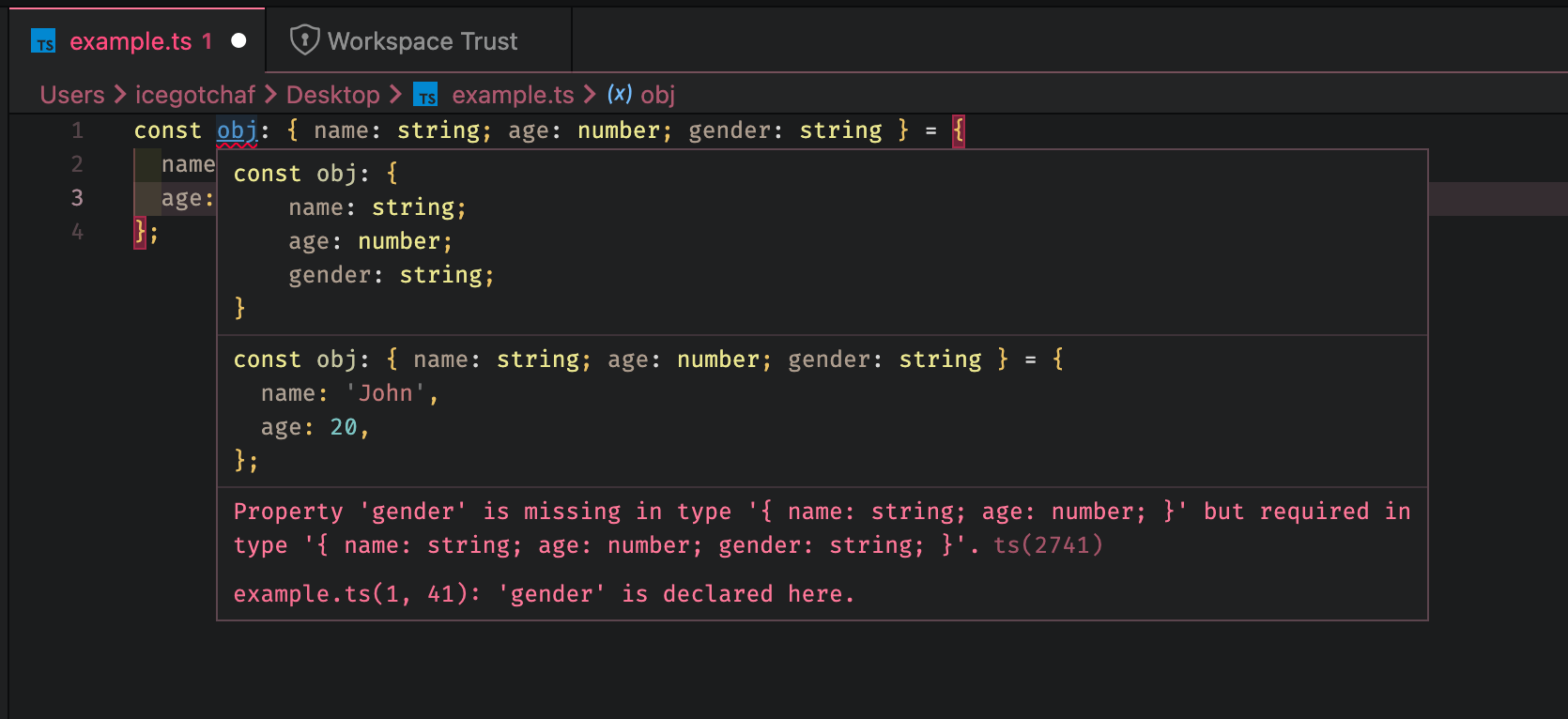 การแสดง Error ที่เกิดจากใส่ Property ไม่ครบ
